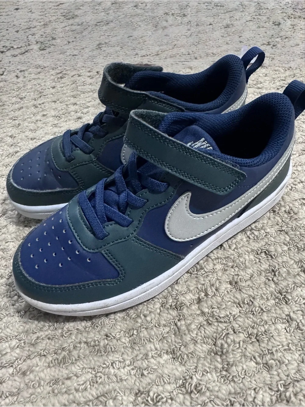 ☀️Nike Court Borough Low Recraft Kids Sneakers Size 1Y Navy Blue Hook & Loop Sho